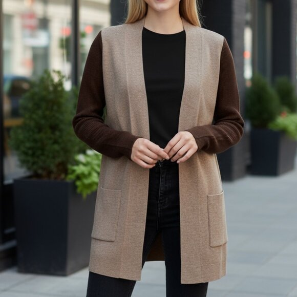 Pink Clover Brown Two Tone Open Cardigan Size XS Petite - Picture 1 of 9